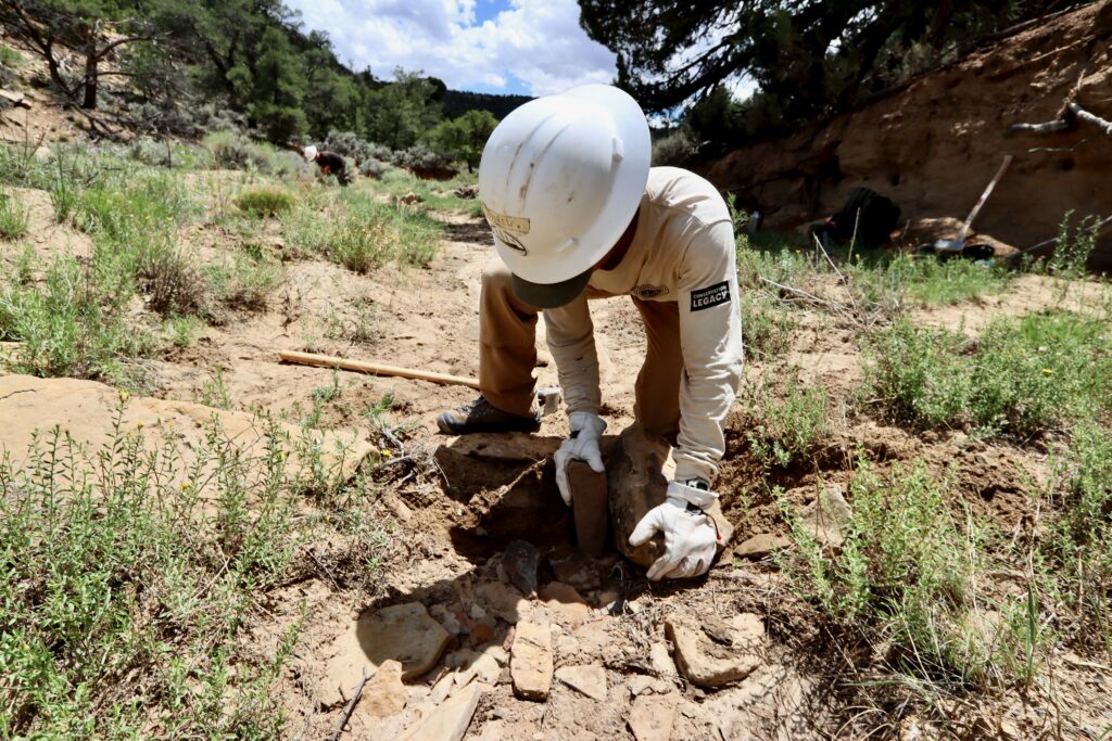 TNA Watershed Lead Andrew Atencia building a one-rock dam.