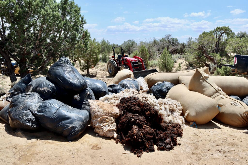 Bags of Wool TNA has been stockpiling for wool restoration projects.